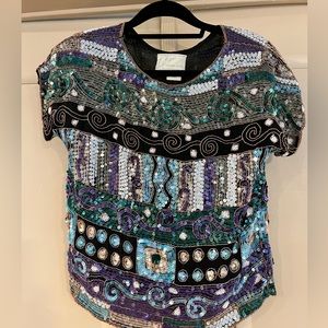 100% Silk . Handcrafted in India . Unique Vintage sequin top.